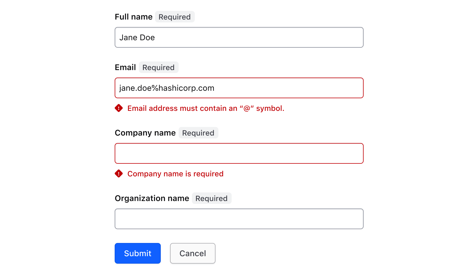 Inline validation error